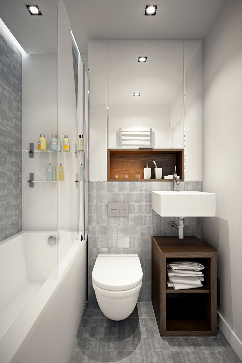 Дизайн ванной комнаты 3 кв.м. в серых тонах - фото