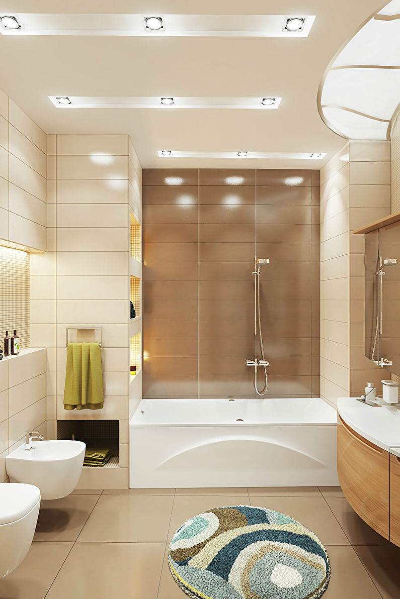 Дизайн узкой ванной комнаты - Отделка потолка