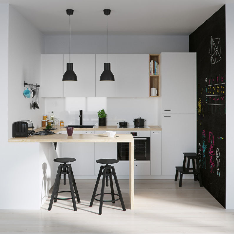 Черно-белая кухня в скандинавском стиле - дизайн интерьера