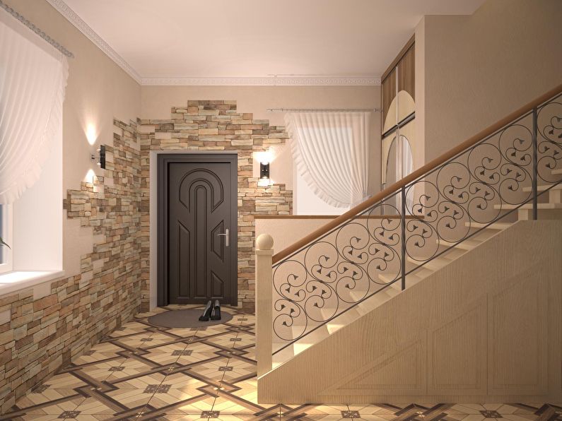 Декоративный камень в интерьере прихожей и коридора - фото