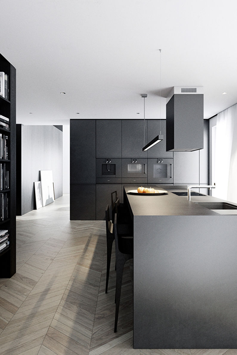 Черная кухня в стиле минимализм - фото