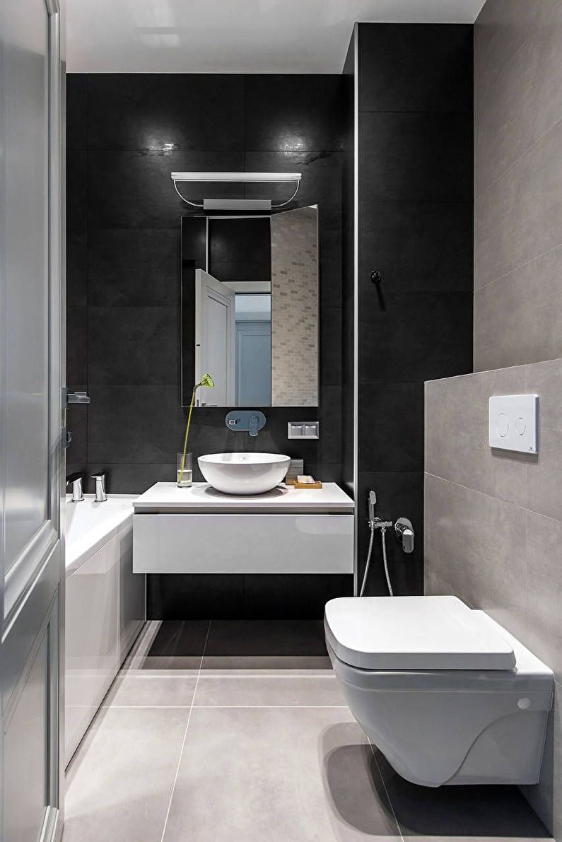 Дизайн интерьера узкой ванной комнаты - фото