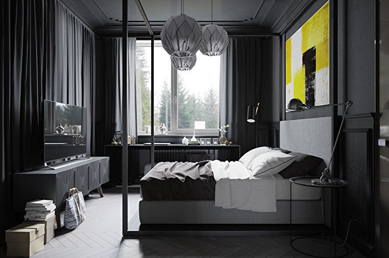 Черная спальня - Дизайн интерьера 2023