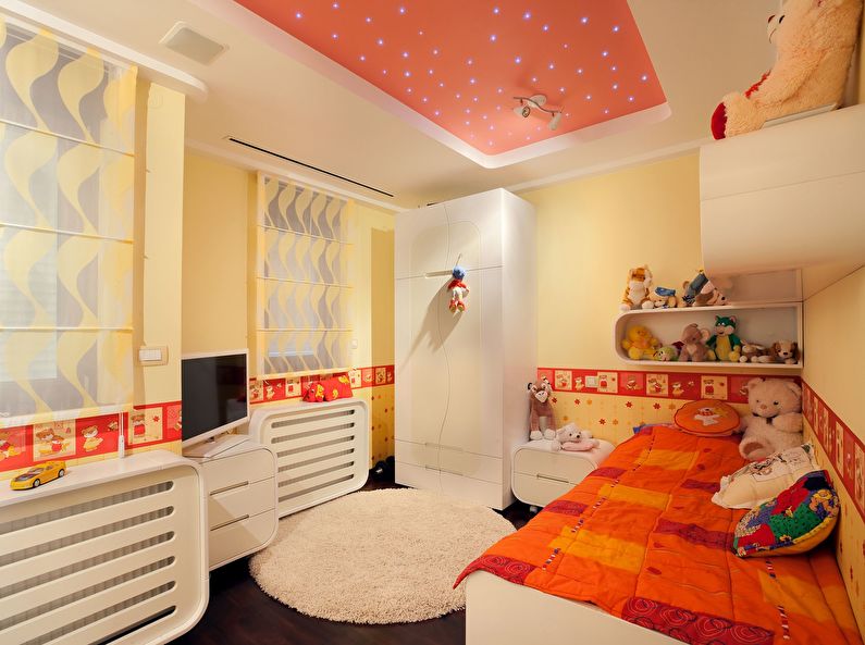 Двухуровневый натяжной потолок в детской комнате - фото