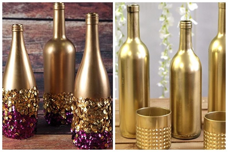 Декор бутылок своими руками - Декор блестками и золотом