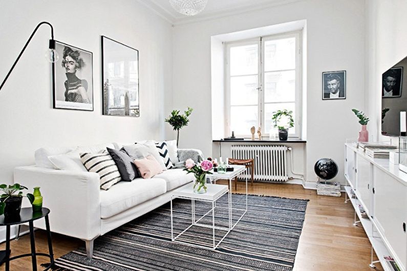 Белая гостиная в скандинавском стиле - Дизайн интерьера