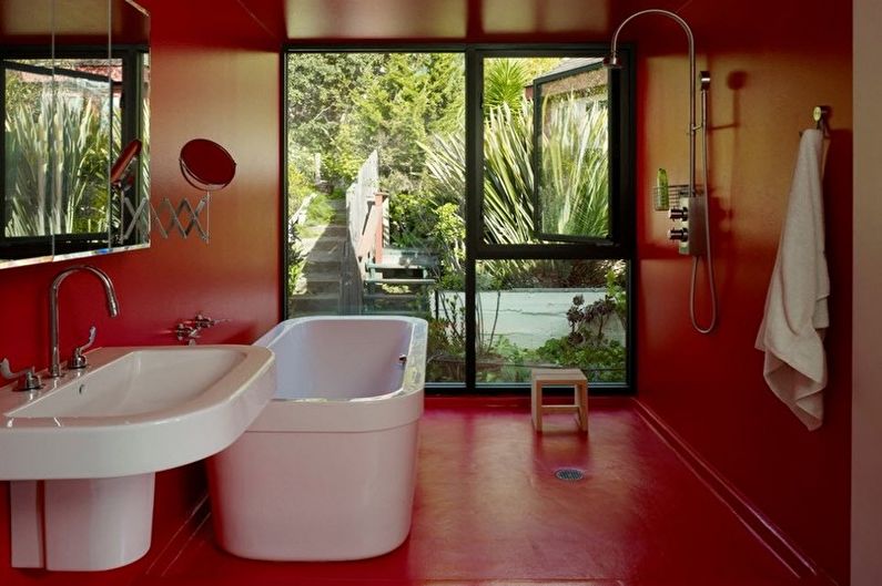 Красная ванная комната в стиле минимализм - Дизайн интерьера