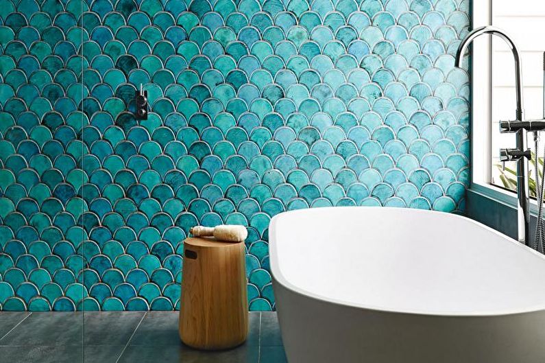 Дизайн бирюзовой ванной комнаты - Отделка стен