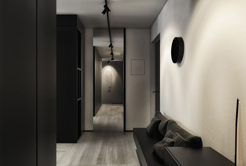 Дизайн интерьера прихожей, коридора в черно-белых тонах - фото