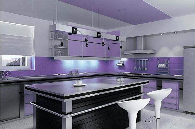 Фиолетовая кухня в стиле хай-тек - Дизайн интерьера