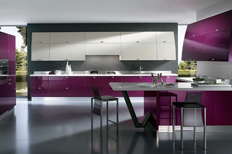 Фиолетовая кухня в стиле хай-тек - Дизайн интерьера