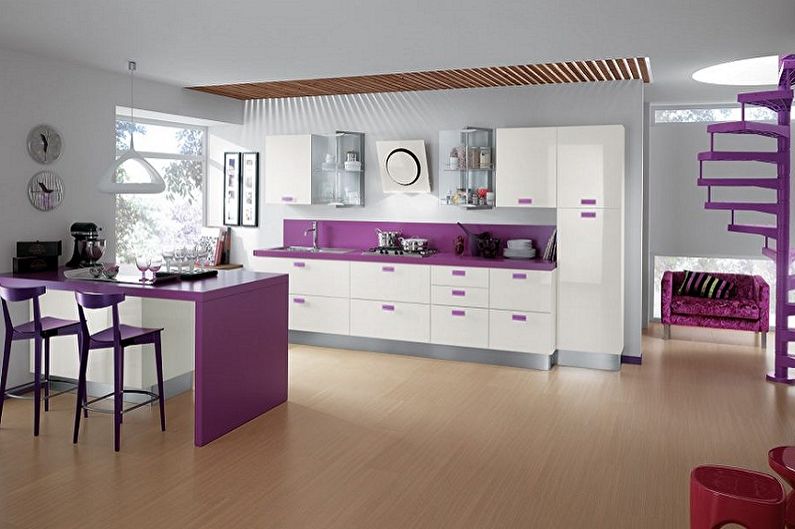 Фиолетовая кухня в скандинавском стиле - Дизайн интерьера