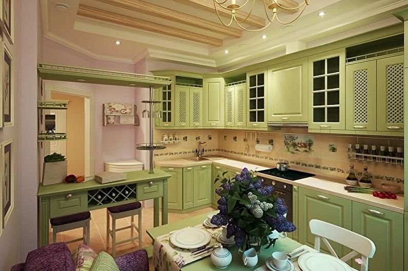 Оливковая кухня в восточном стиле - Дизайн интерьера