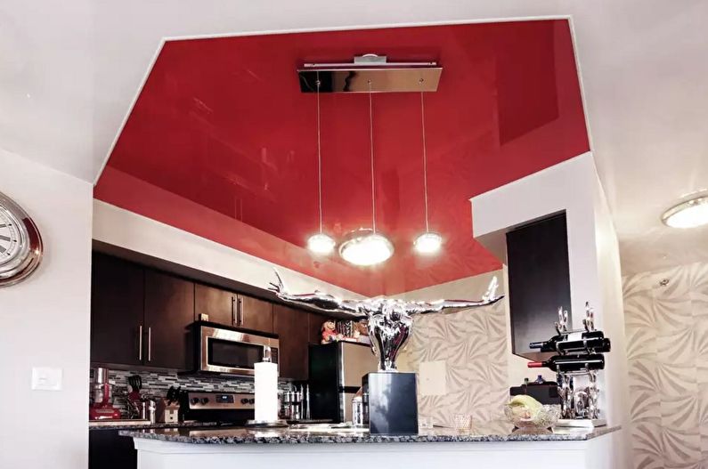 Натяжные потолки на кухне - фото