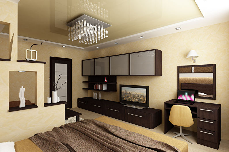 Дизайн спальни-гостиной - Отделка потолка