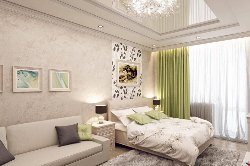 Дизайн интерьера гостиной, совмещенной со спальней - фото