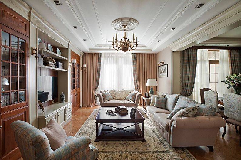 Дизайн гостиной в классическом стиле - Отделка потолка