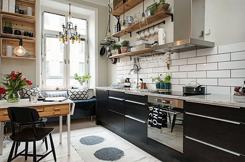 Черная кухня в скандинавском стиле - дизайн интерьера