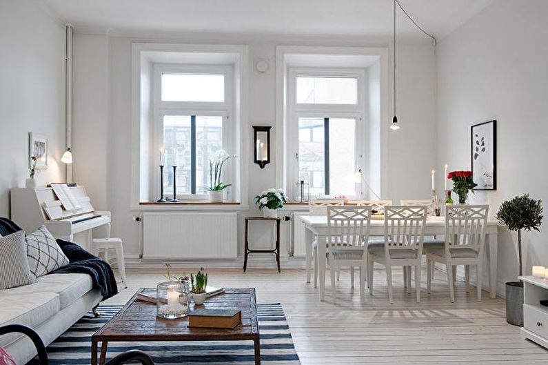 Белая гостиная в скандинавском стиле - Дизайн интерьера