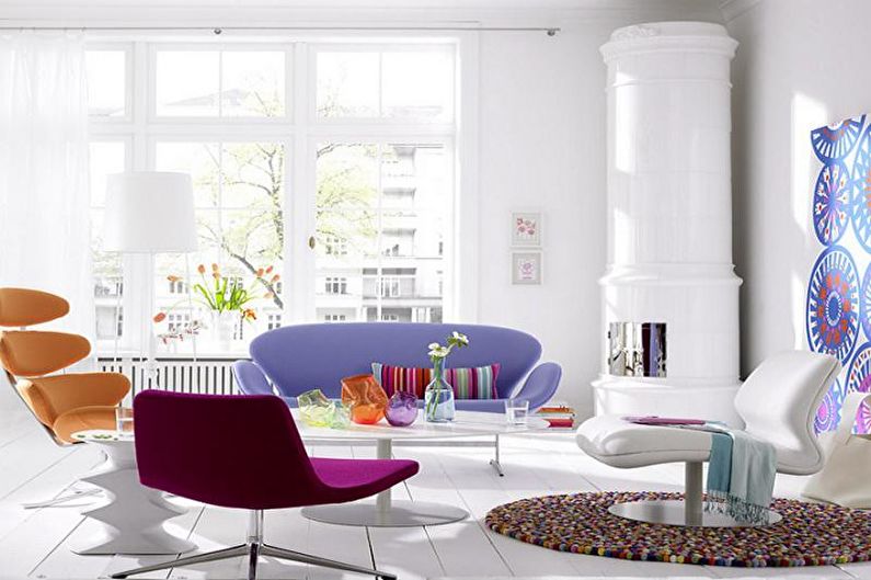 Сиреневая гостиная в скандинавском стиле - Дизайн интерьера
