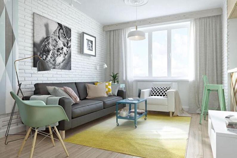 Зеленая гостиная в скандинавском стиле - Дизайн интерьера