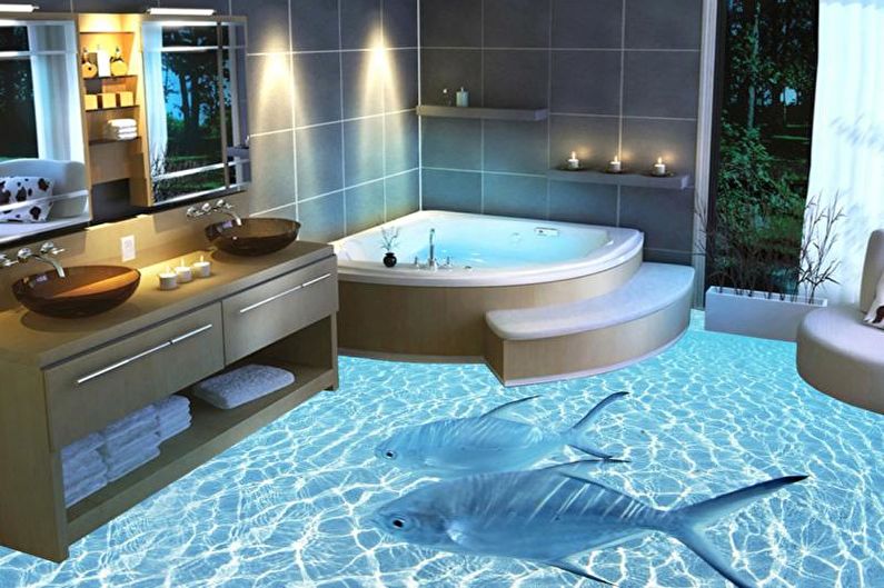 Наливные 3D-полы в ванной комнате