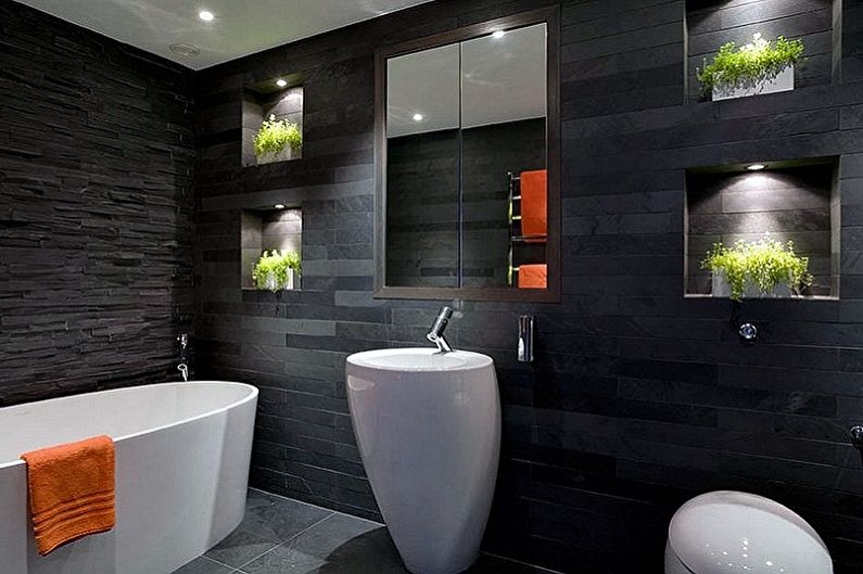 Дизайн черной ванной комнаты - Декор и освещение