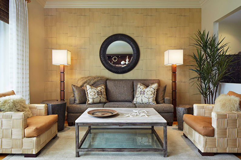 Бамбуковые обои в гостиной - Дизайн интерьера