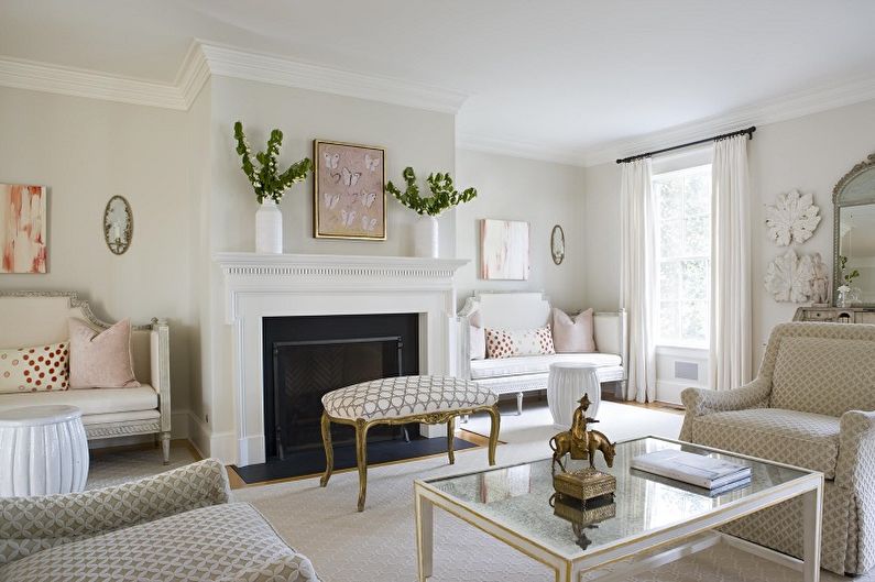 Белая гостиная в классическом стиле - Дизайн интерьера