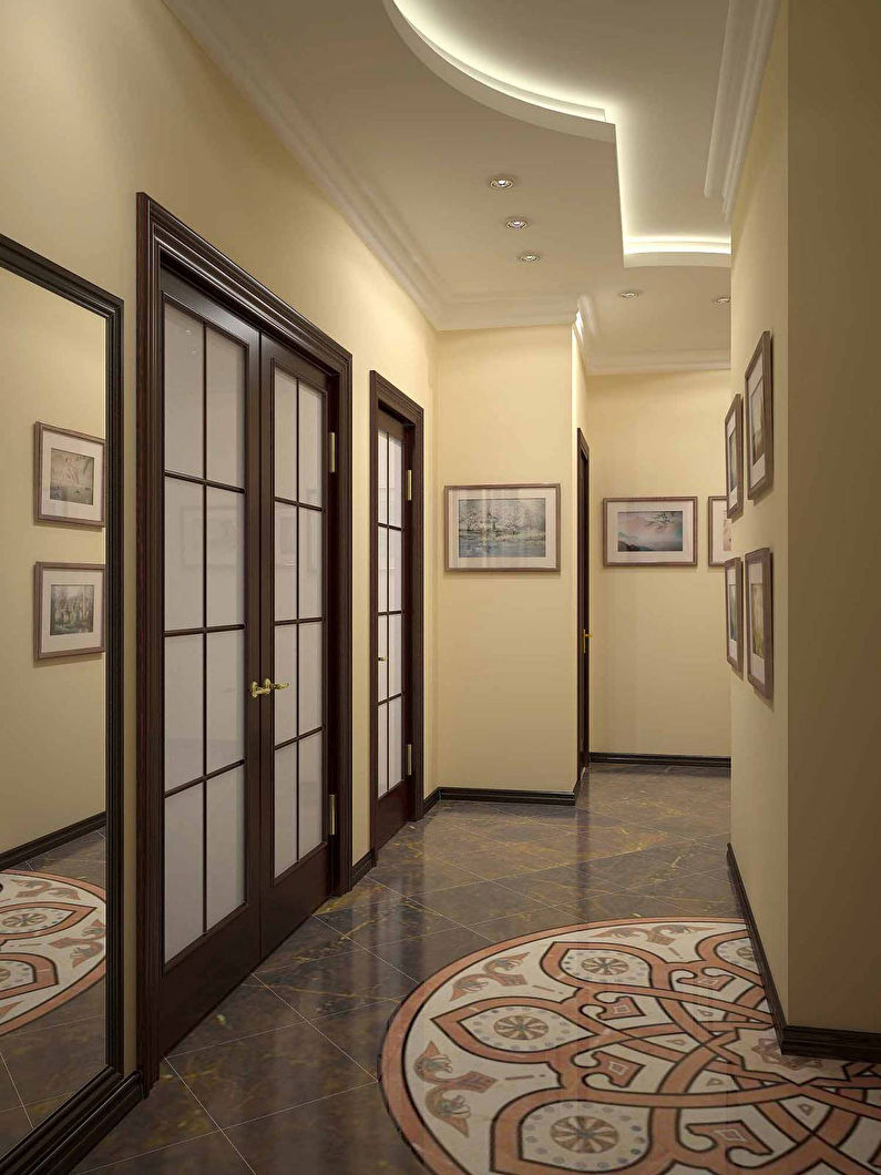 Дизайн потолка из гипсокартона в коридоре