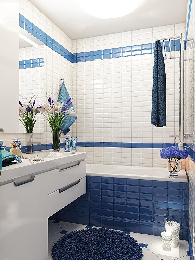 Дизайн ванной комнаты 3 кв.м. в синих тонах - фото