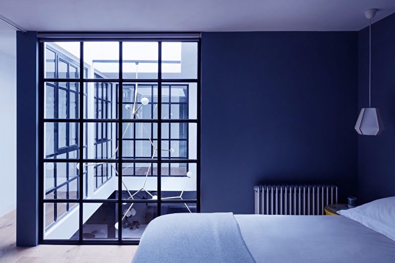 Синяя спальня в стиле лофт - Дизайн интерьера