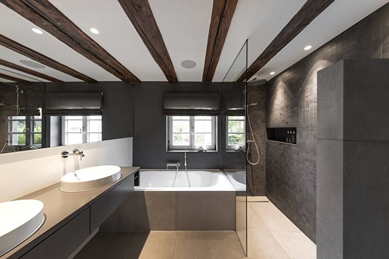 Дизайн ванной комнаты 2022 - Отделка потолка