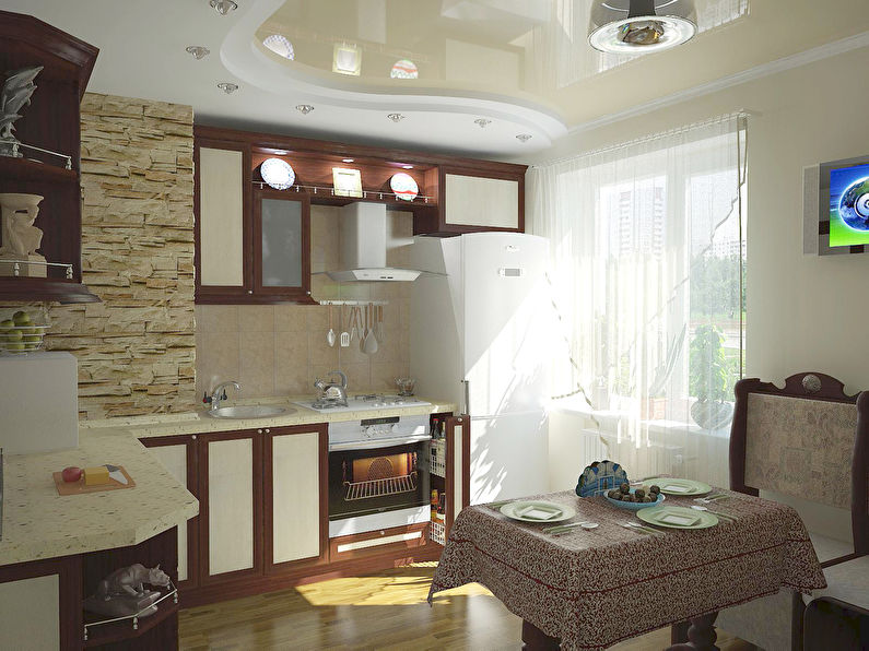 натяжной потолок в кухне гостиной современный стиль фото