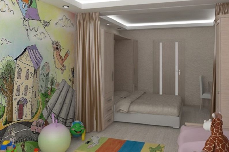 Дизайн спальни и детской в одной комнате - Отделка стен