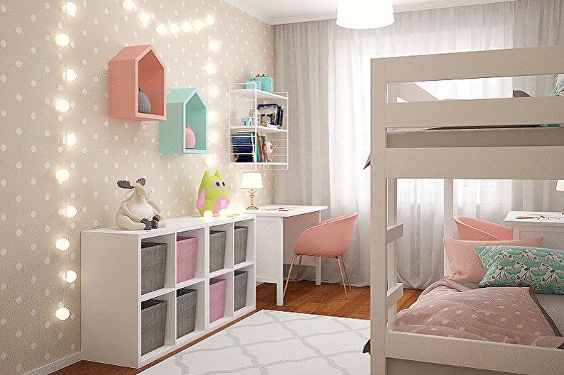 Дизайн детской для двух девочек (75 фото) - идеи для интерьеров, ремонт и отделка