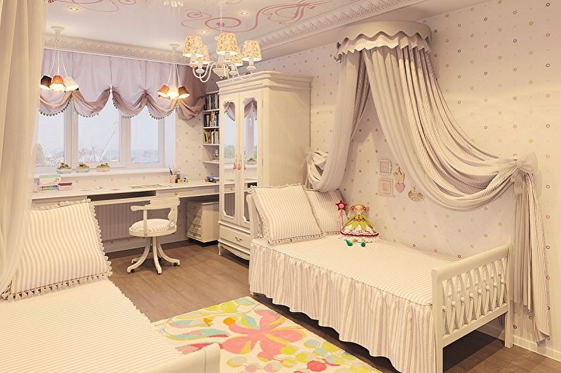 Дизайн интерьера детской комнаты для двух девочек - фото