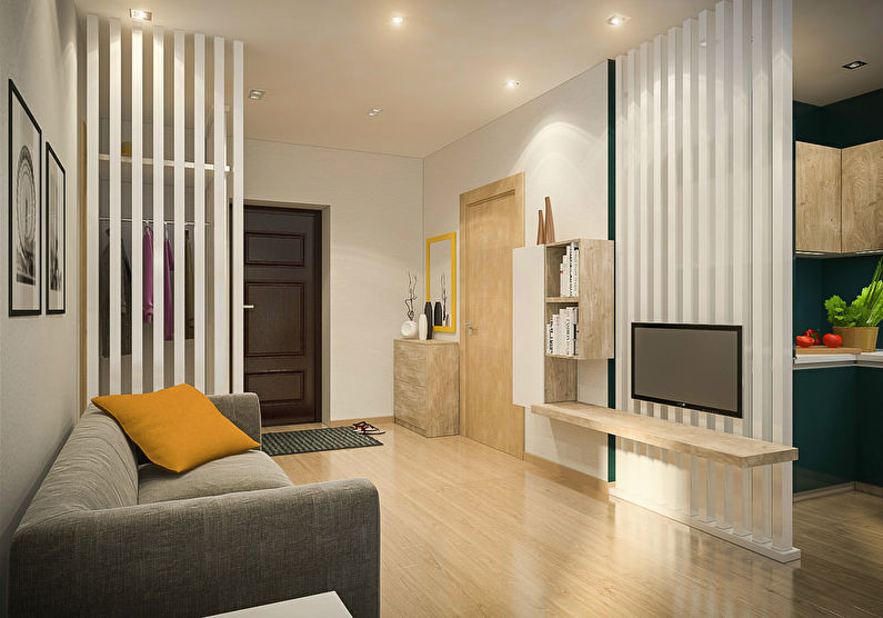 Совмещение маленькой гостиной с прихожей или коридором - дизайн интерьера