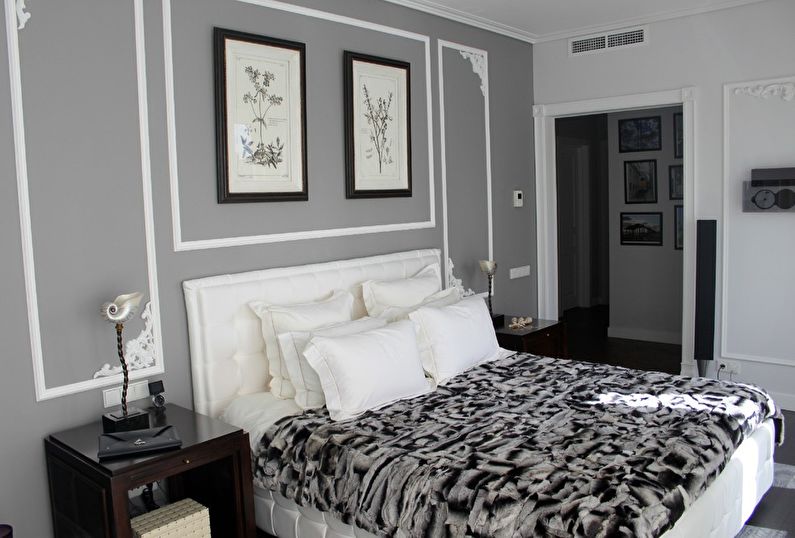 Серый цвет в интерьере спальни