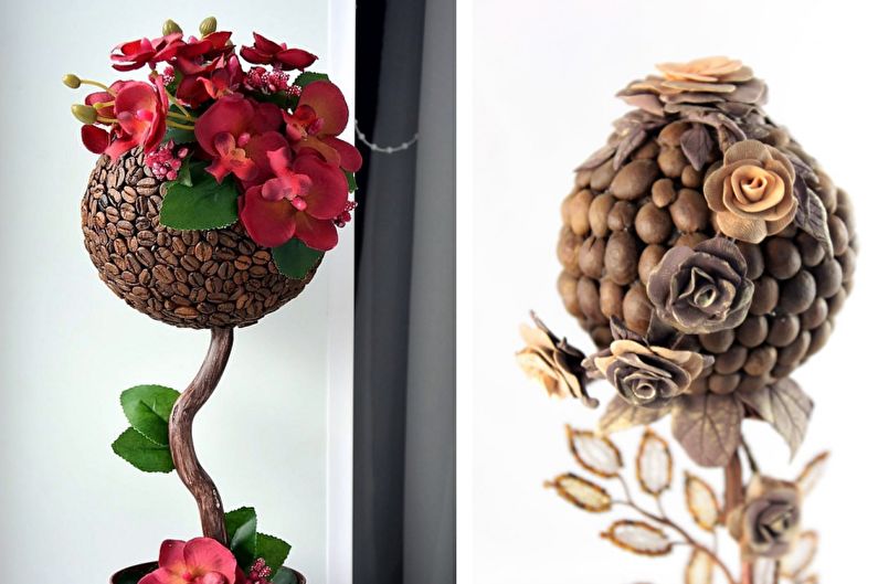 Идеи для топиария из кофе - Дерево с цветами