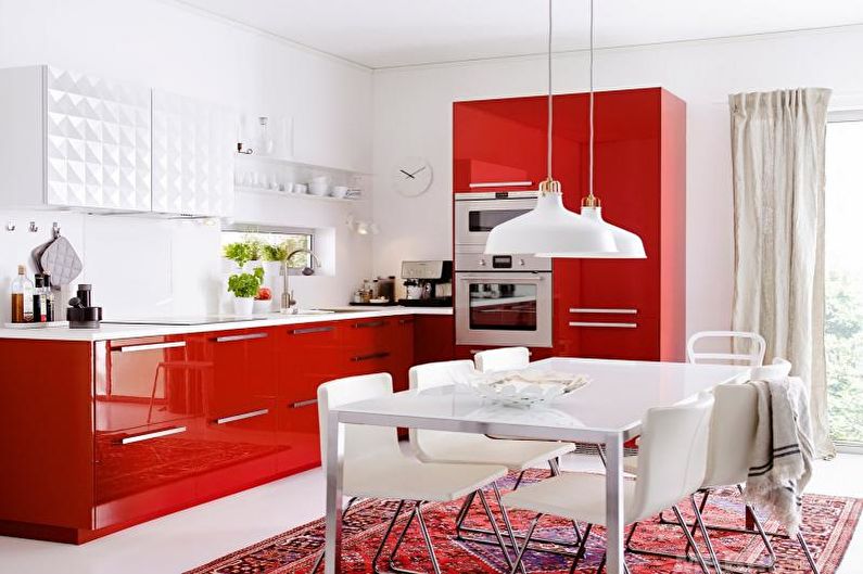 Красная кухня-столовая - Дизайн интерьера