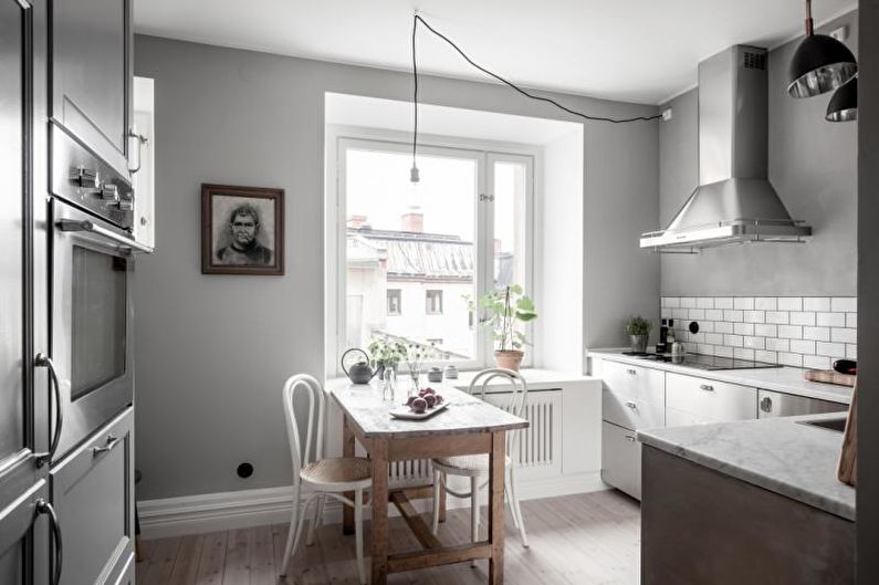 Серая кухня в скандинавском стиле - Дизайн интерьера