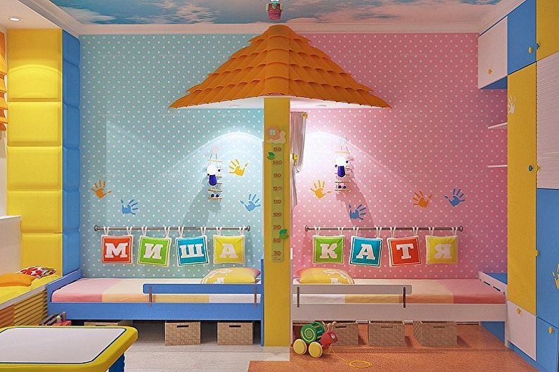 Дизайн детской комнаты для мальчика и девочки - Зонирование