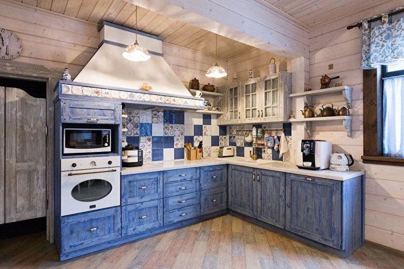 Синяя кухня в стиле кантри - Дизайн интерьера
