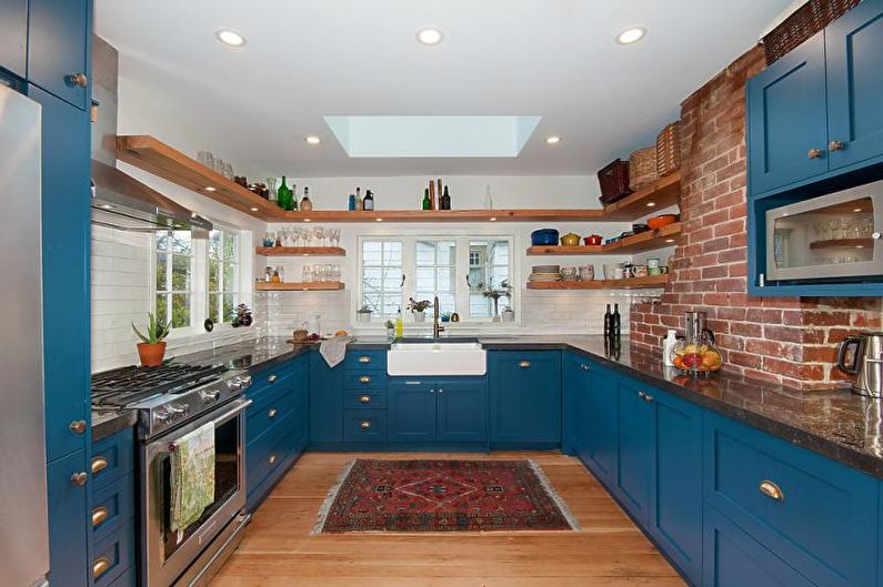 Какие стили используют синий в кухонном интерьере
