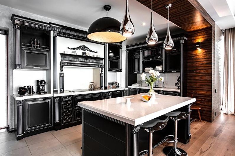Черно-белая кухня в классическом стиле - Дизайн интерьера