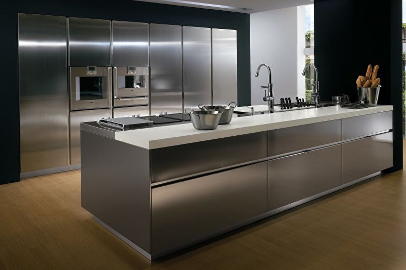 Срібляста кухня в стилі ганьби-тек - Дизайн інтер'єру