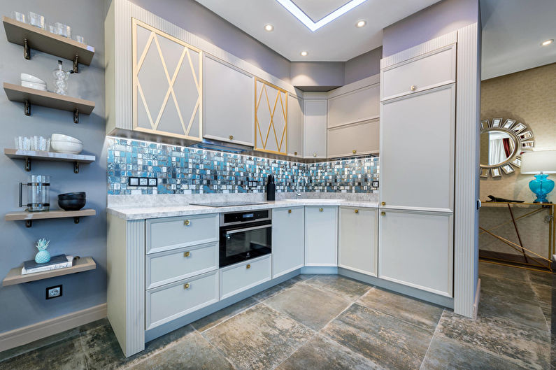 Синяя кухня в стиле арт-деко - Дизайн интерьера