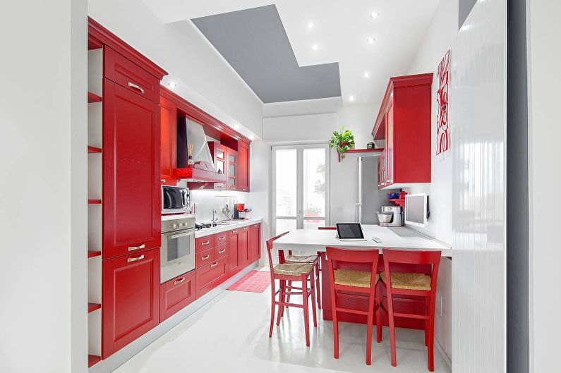 Дизайн кухни в красных тонах - Декор и освещение