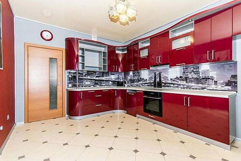 Дизайн интерьера кухни в красном цвете - фото